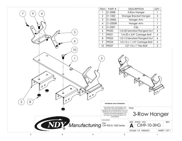 A diagram showing the parts of the Stalk Stomper Storage Hanger for Case 900 & 1000 Series - 3 Row.