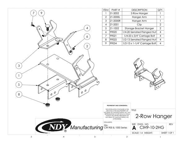 A diagram showing the parts of a Stalk Stomper Storage Hanger for Case 900 & 1000 Series - 2 Row.