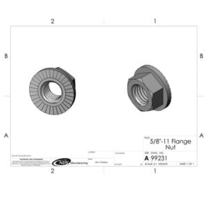 A drawing of a 5/8"-11 Flange Nut and a bolt.