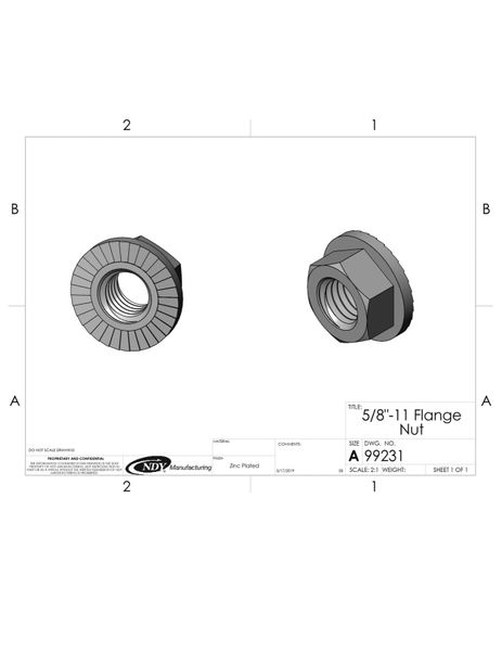A drawing of a 5/8"-11 Flange Nut and a bolt.