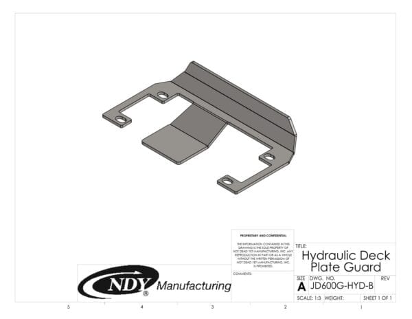 An image of a hydraulic deck plate guard for John Deere 600 and 700 series - years 2012 & newer pole guard.