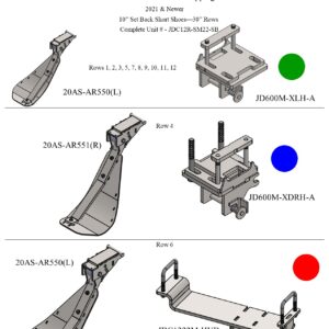 A diagram showing the different parts of Stalk Stompers for John Deere C Series 12 Row Chopping 20-22" Corn Head.