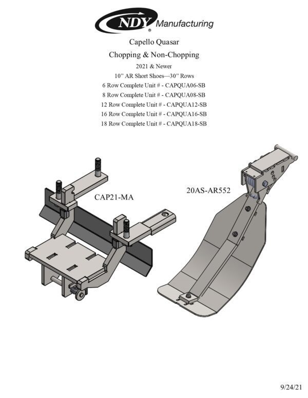 A diagram showing the parts of a Stalk Stomper for Capello Quasar Chopping & Non-Chopping 2021 & Newer 18 Row.