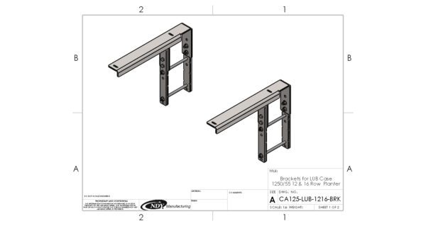 A drawing of a pair of Large Utility Storage Box Brackets for 12/16 row 30" Case IH 1250/1255 Planters.