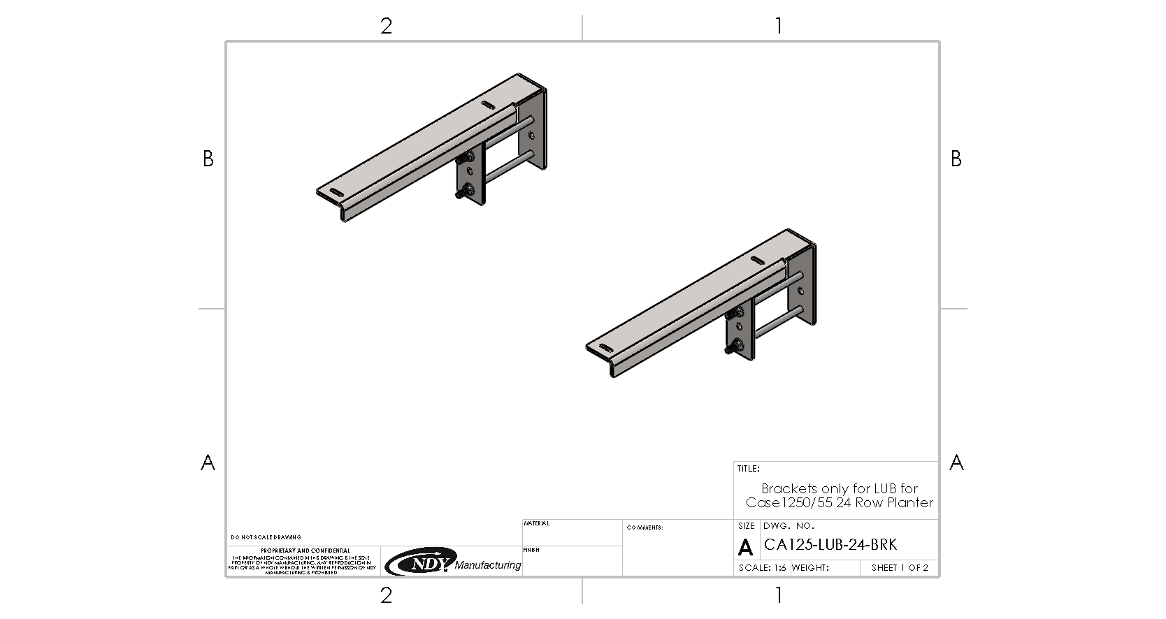 A drawing of Large Utility Storage Box Brackets for 24 row 30" Case IH 1250/1255 Planters for a door.