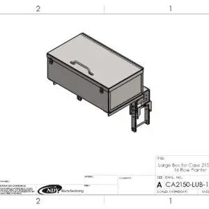 A drawing of a Large Utility Storage Box for 12/16 row 30" Case IH 2150 Planters with a lid on it.