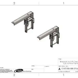A drawing of Large Utility Storage Box Brackets for 12/16 row 30" Case IH 2150 Planters on a sheet of paper.