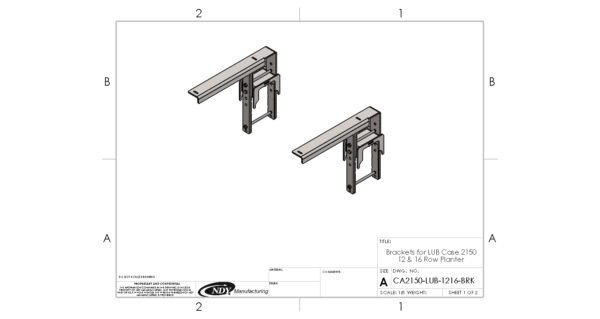 A drawing of Large Utility Storage Box Brackets for 12/16 row 30" Case IH 2150 Planters on a sheet of paper.