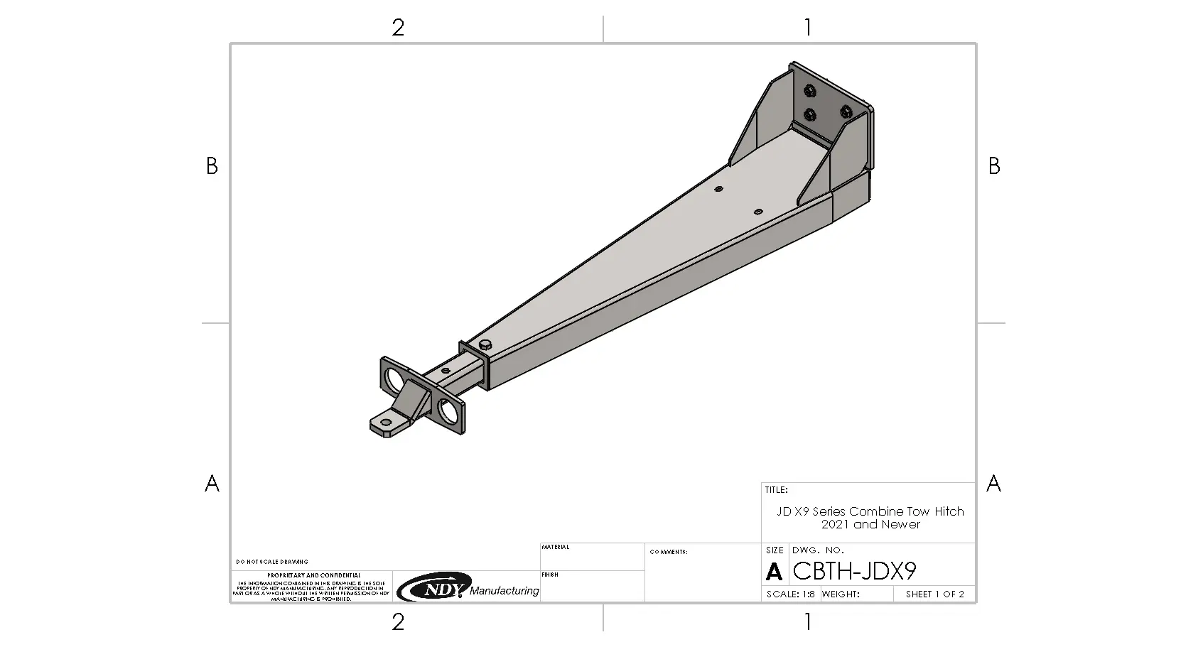 A drawing of a Combine Tow Hitch for John Deere X9 Series bracket.