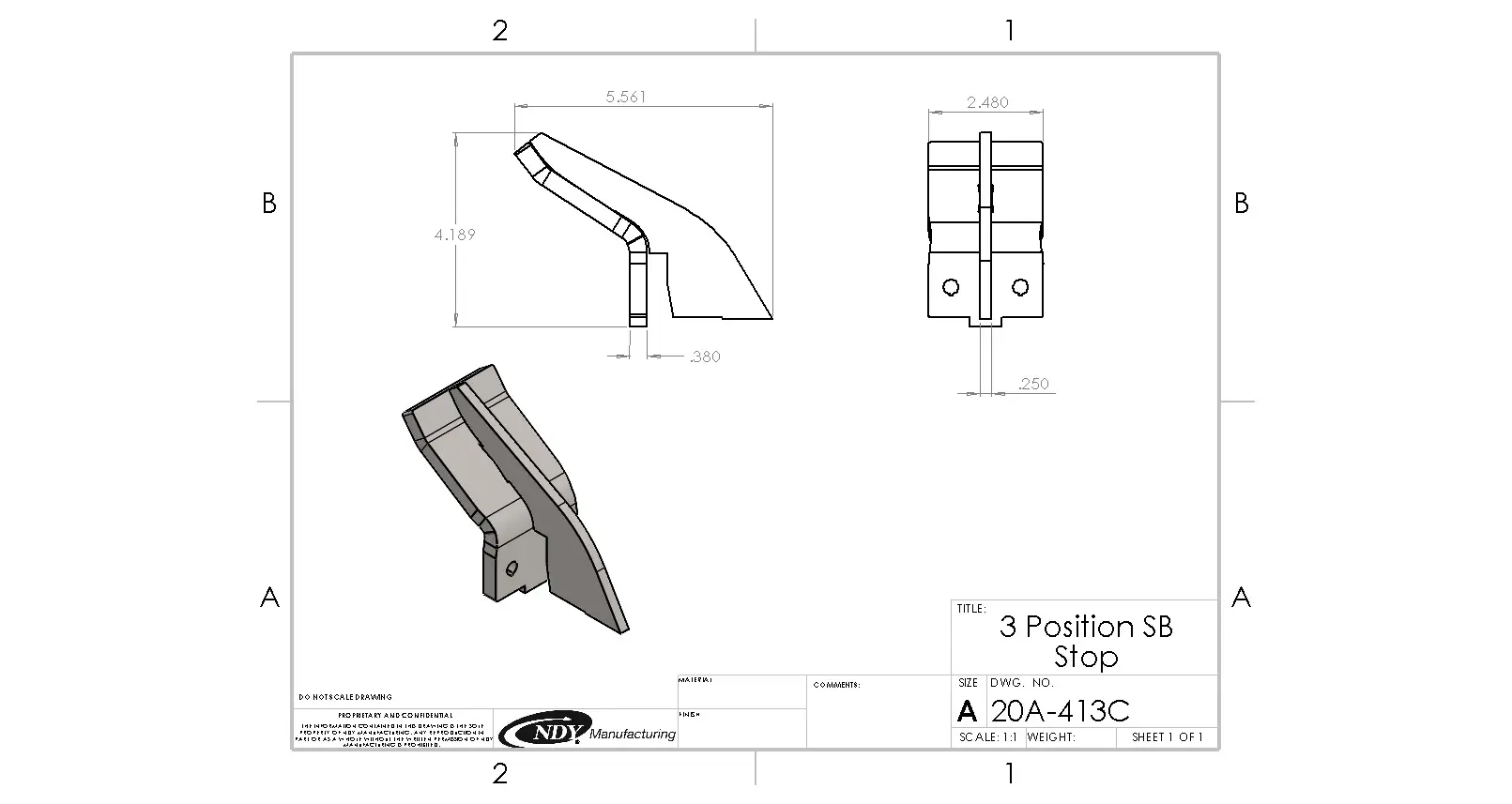 A drawing showing the dimensions of a Stalk Stomper Stop for Setback Style Arm and Shoe Assembly.