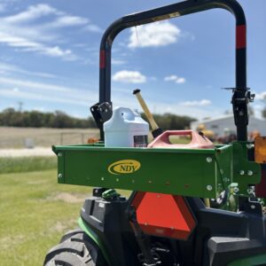 Tractor with tool rack and fuel can.